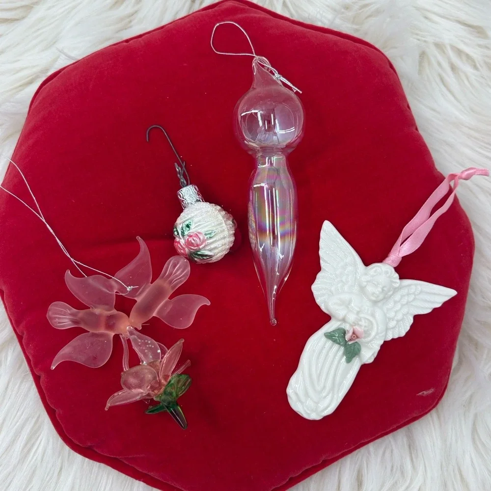 Vintage Ornament Lot Glass Hummingbird Angle Icicle 4pc